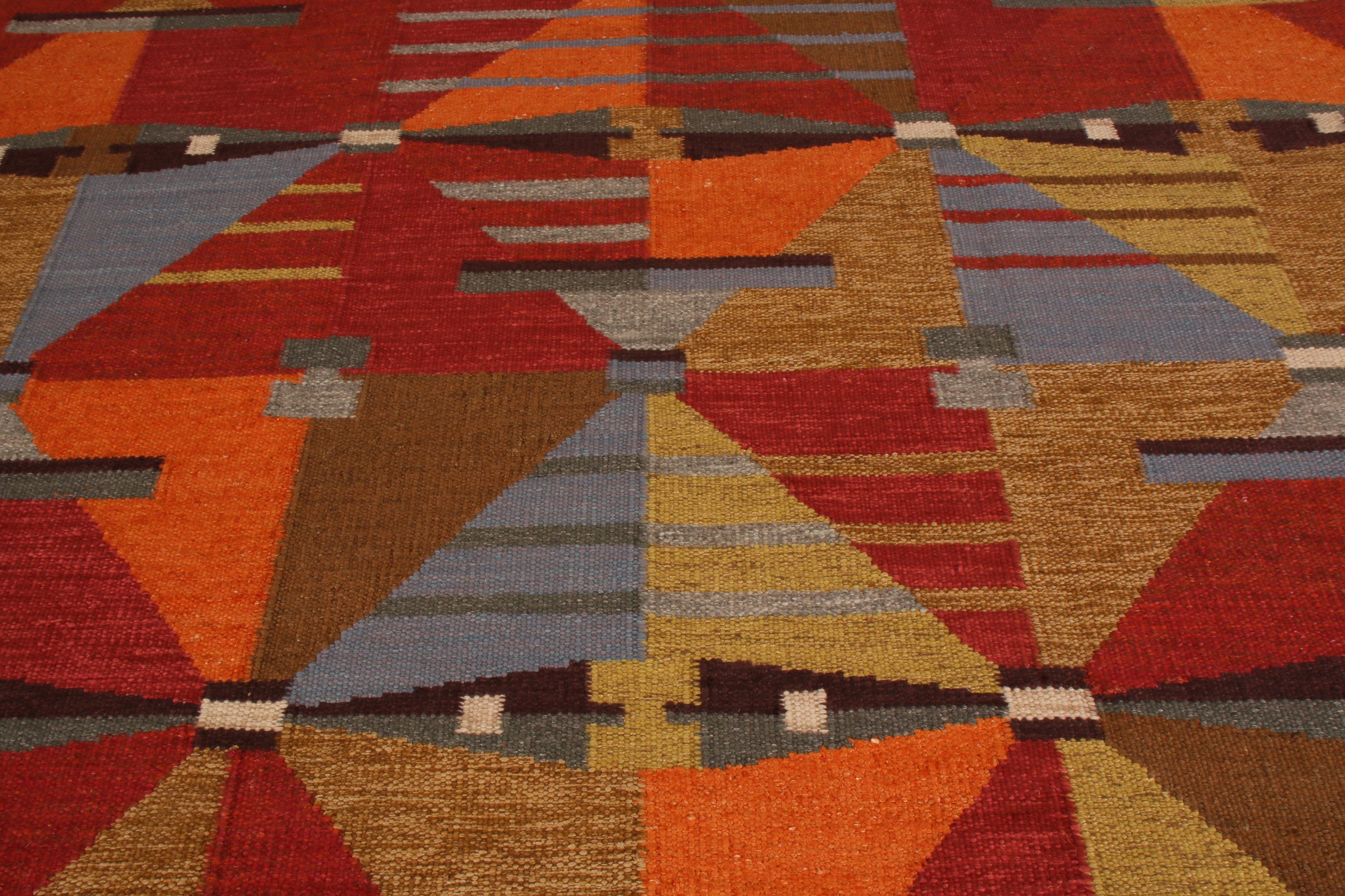 Tissé à la main Kilim de style scandinave fait main, rouge et marron, tissé à plat par Rug & Kilim en vente