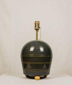 Handmade Sculptural Ceramic Table Side Lamp Limited Edition, Grey with Stripes