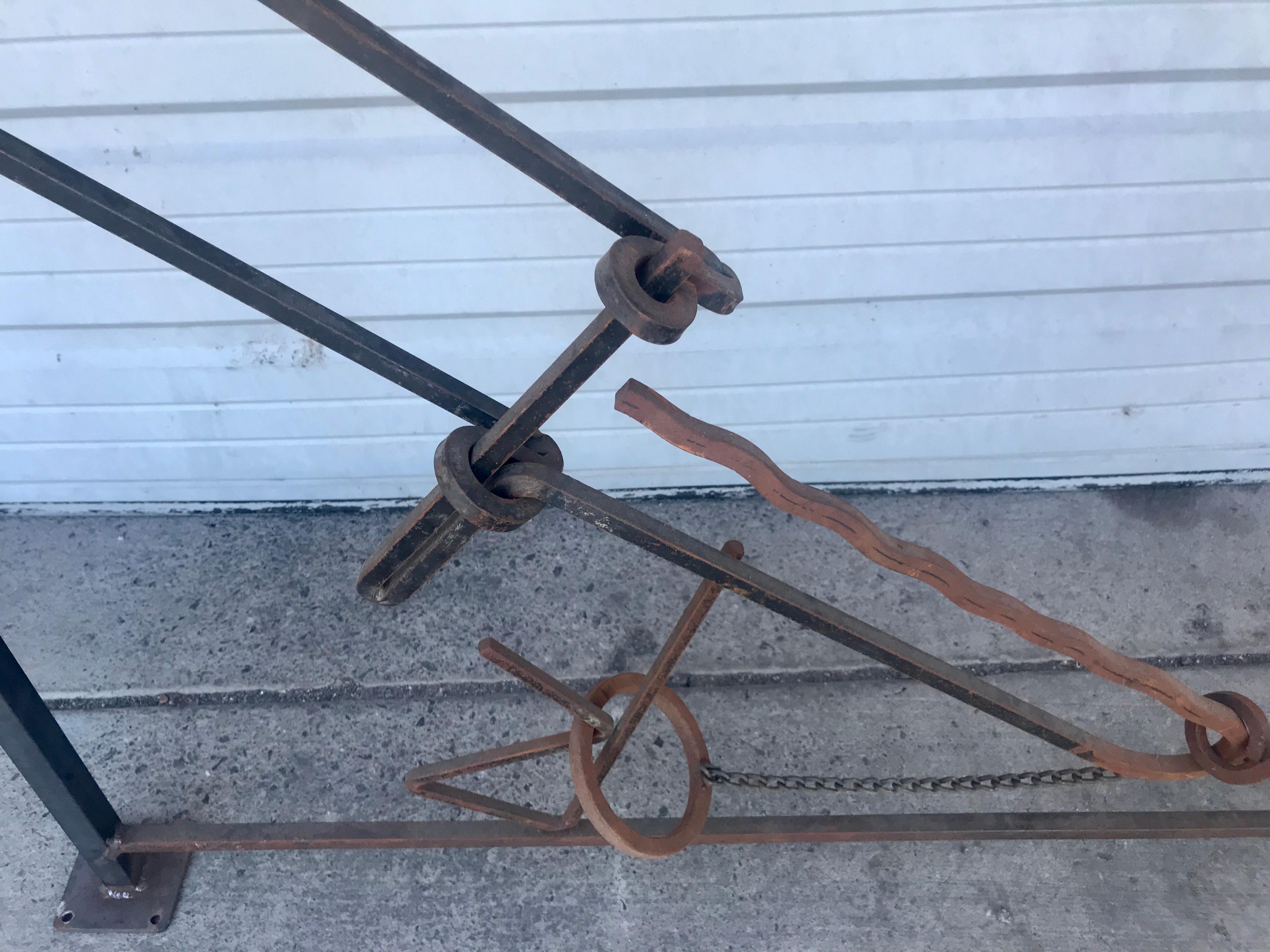 Handmade Sculptural Iron, Copper, Bronze 4 Piece Railings, by Larry Griffis Sr. In Distressed Condition For Sale In Buffalo, NY