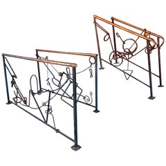 Retro Handmade Sculptural Iron, Copper, Bronze 4 Piece Railings, by Larry Griffis Sr.