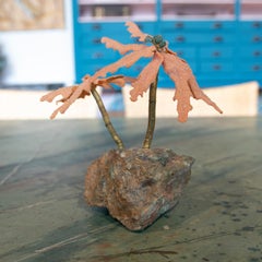 Handmade Sculpture of Palm Trees on Natural Rock in Green Colour