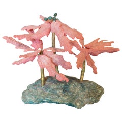 Handmade Sculpture of Palm Trees on Natural Rock in Green Colour