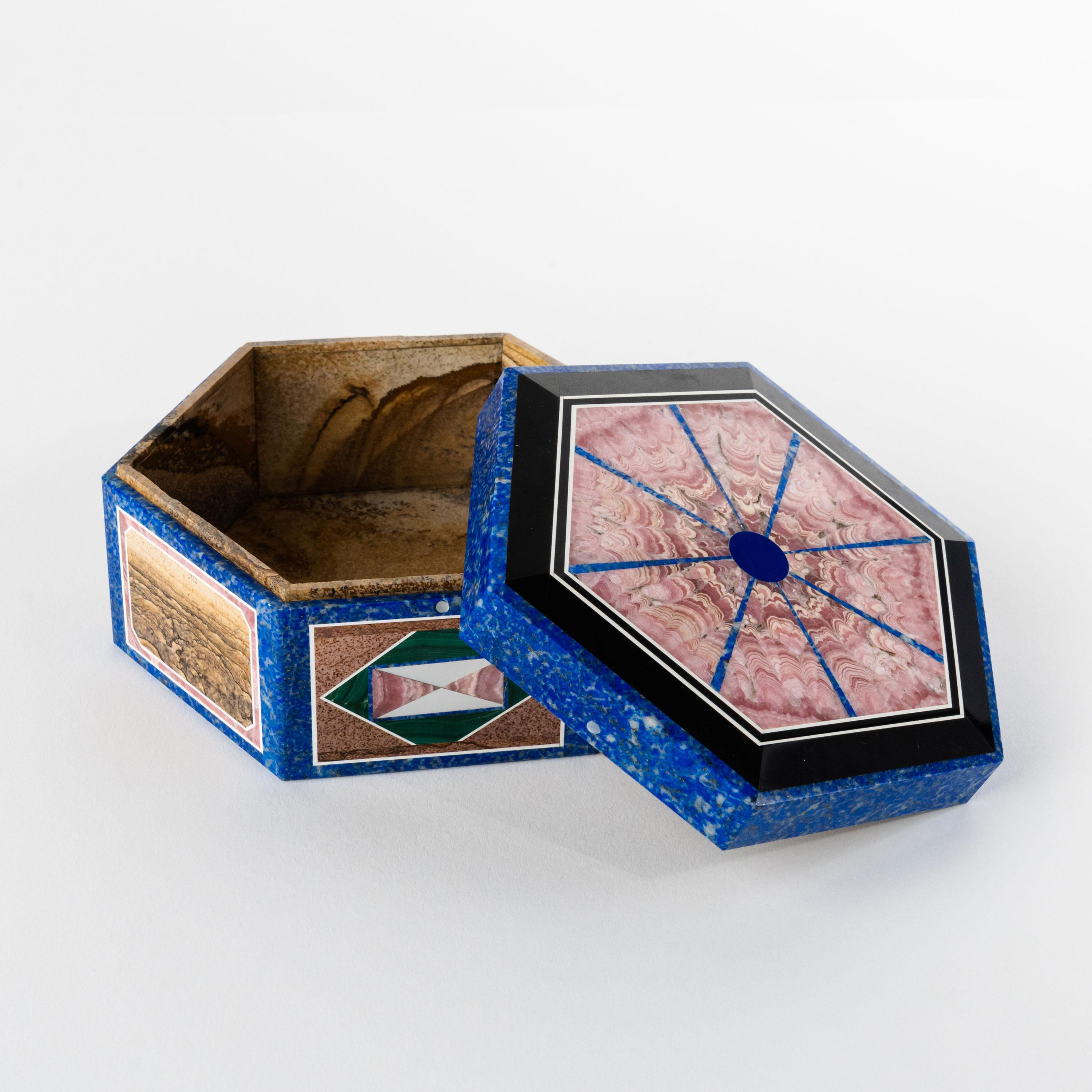 Handmade Semi Precious Stone Intarsia Jewelry Box, Russia, circa 1950 In Excellent Condition In Pasadena, CA