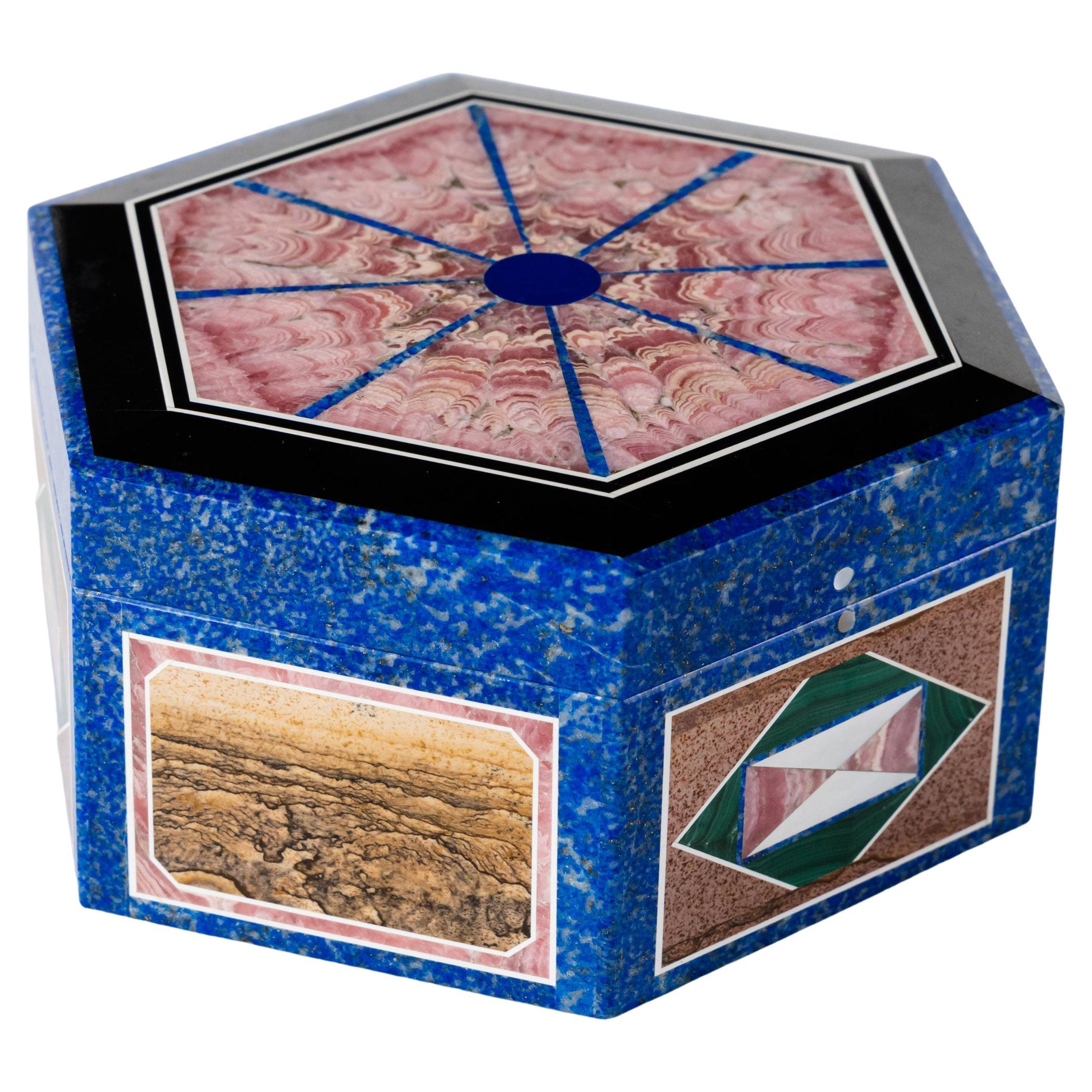 Handmade Semi Precious Stone Intarsia Jewelry Box, Russia, circa 1950