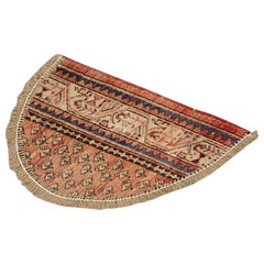 Handmade Semicircle Entrance Way Mat, Vintage Oriental Rug Door Way Carpet Mat