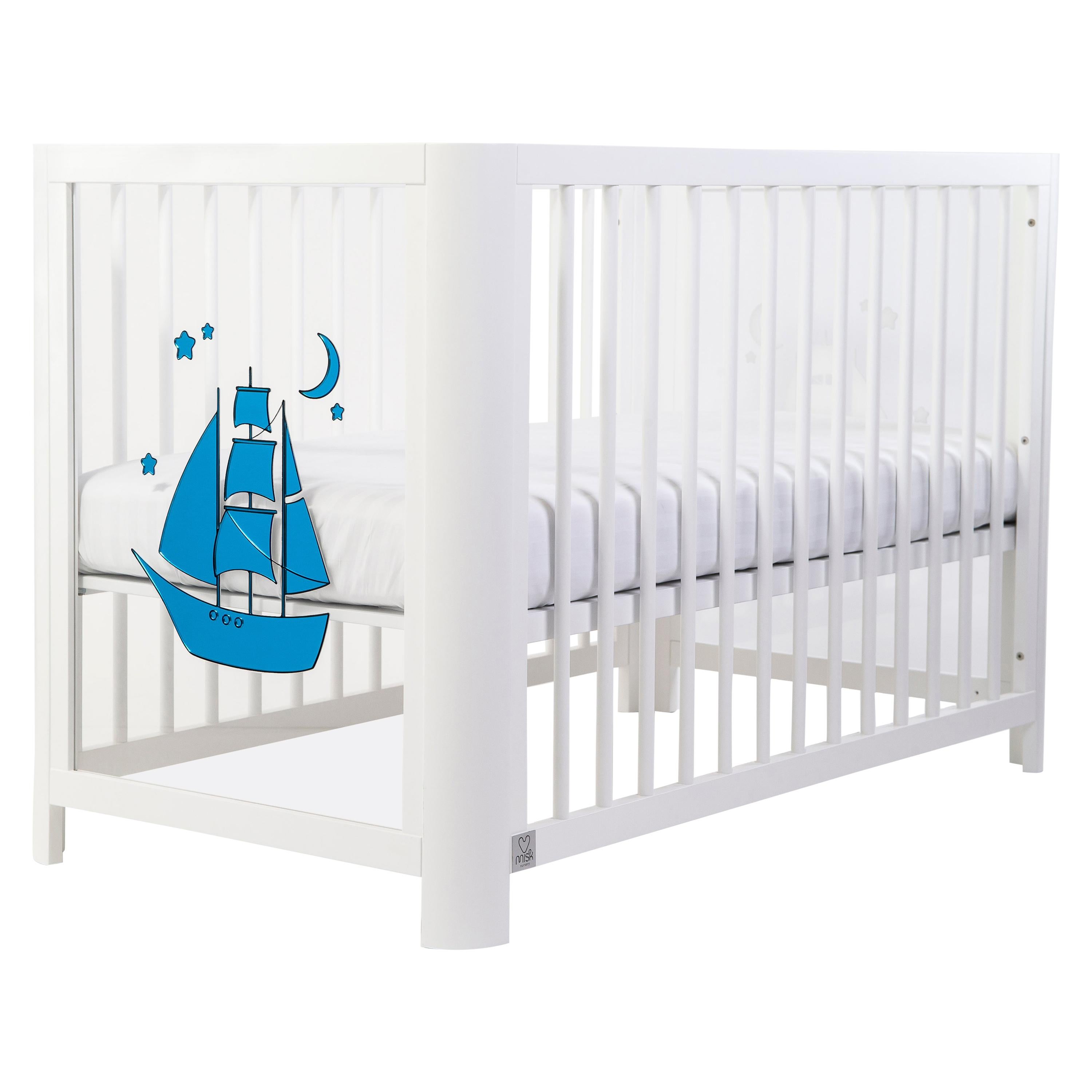 Handmade Sense of Sea 5-in-1 Crib in Wood and Acrylic by MISK Nursery For Sale