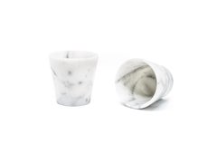 Handmade Set of 2 Grappa Glasses in Satin White Carrara Marble