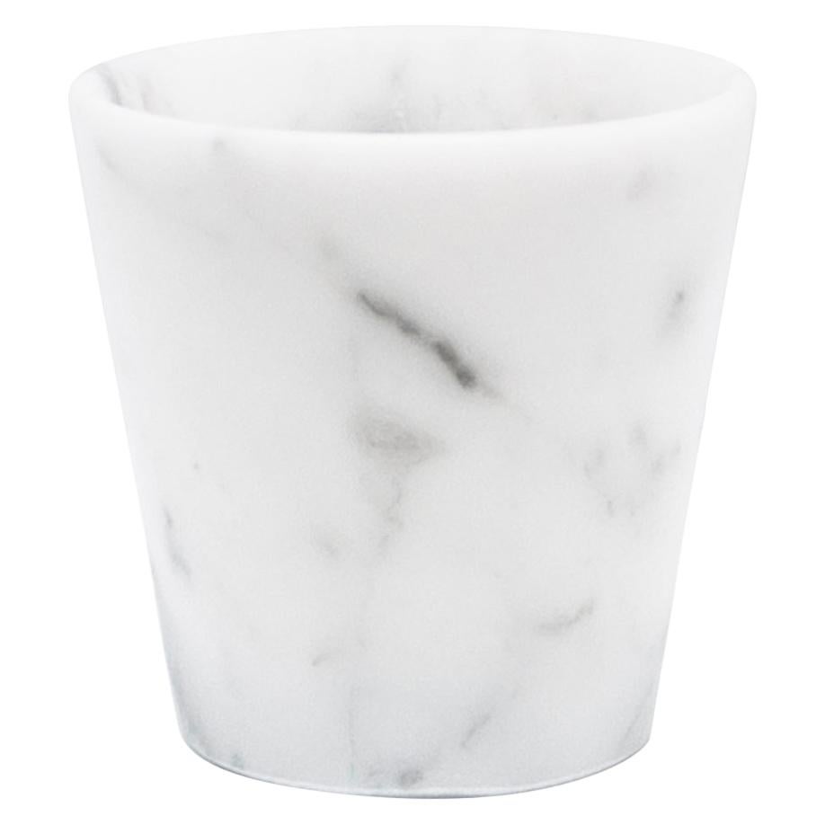 Handmade Set of 2 Grappa Glasses in Satin White Carrara Marble For Sale