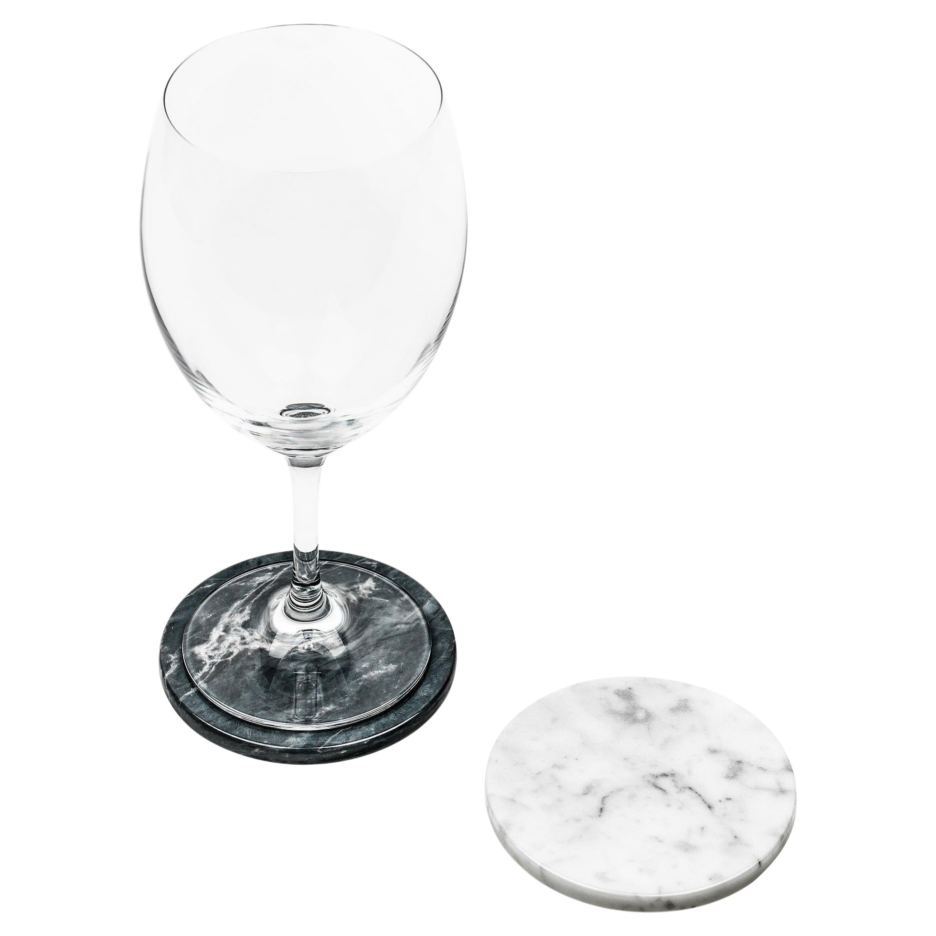 Handmade Set of 2 Rounded White Carrara and Grey Bardiglio Marble Coasters