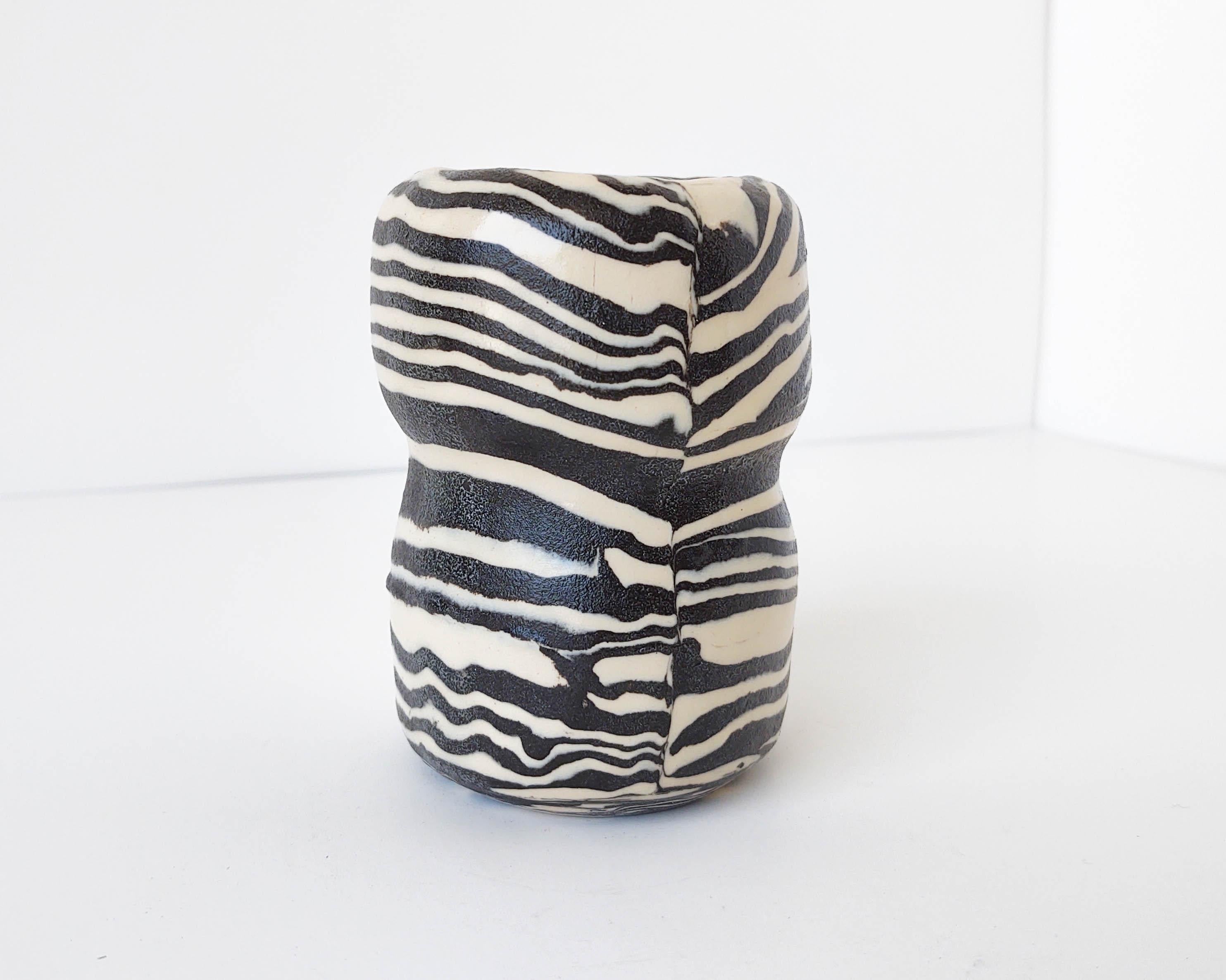Handmade Set of Nerikomi 'Zebra' Striped Black and White Vases by Fizzy Ceramics 1