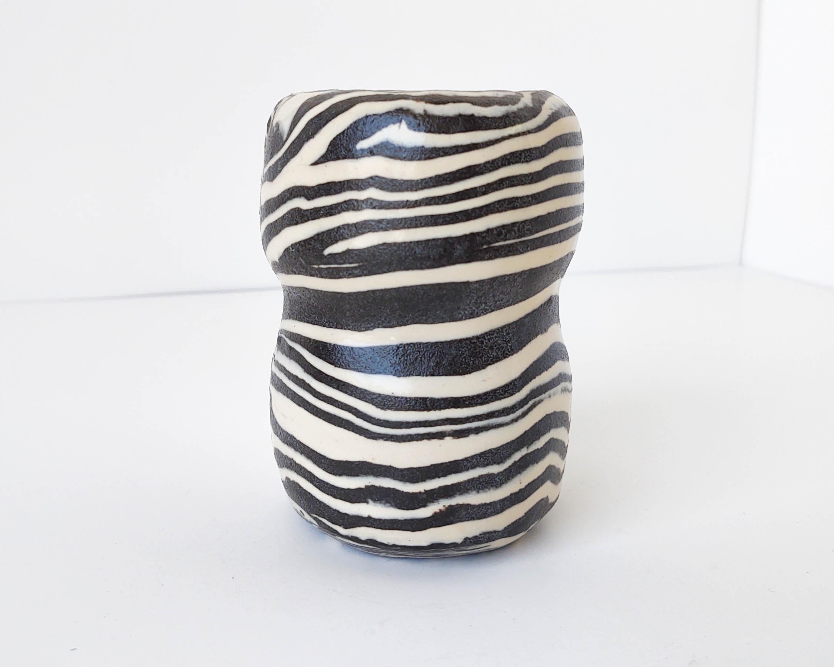 Contemporary Handmade Set of Nerikomi 'Zebra' Striped Black and White Vases by Fizzy Ceramics