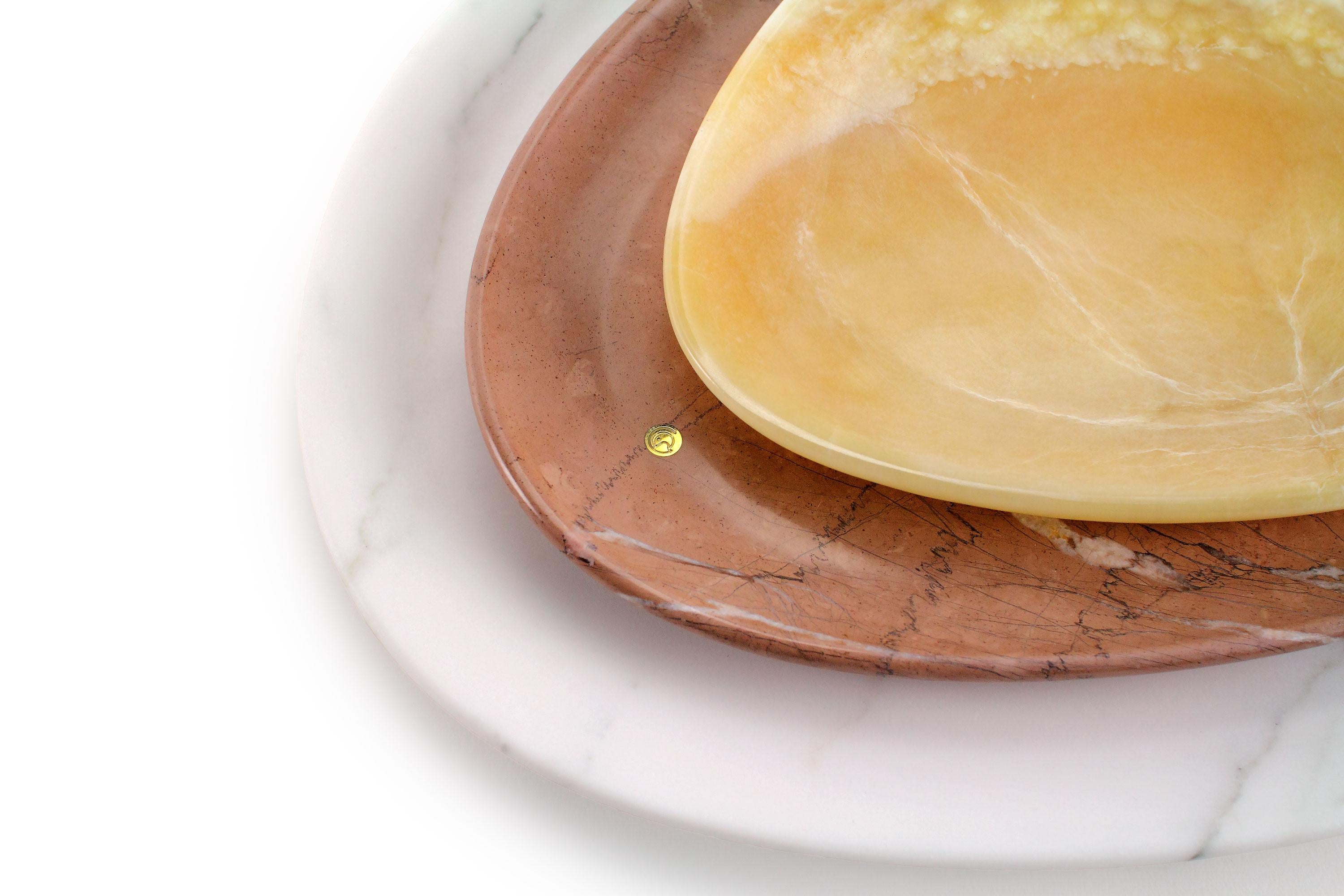 Platos Bandejas Vajilla Naranja Rosa Piedra Mármol Blanco Tallado a Mano Italia Italiano en venta