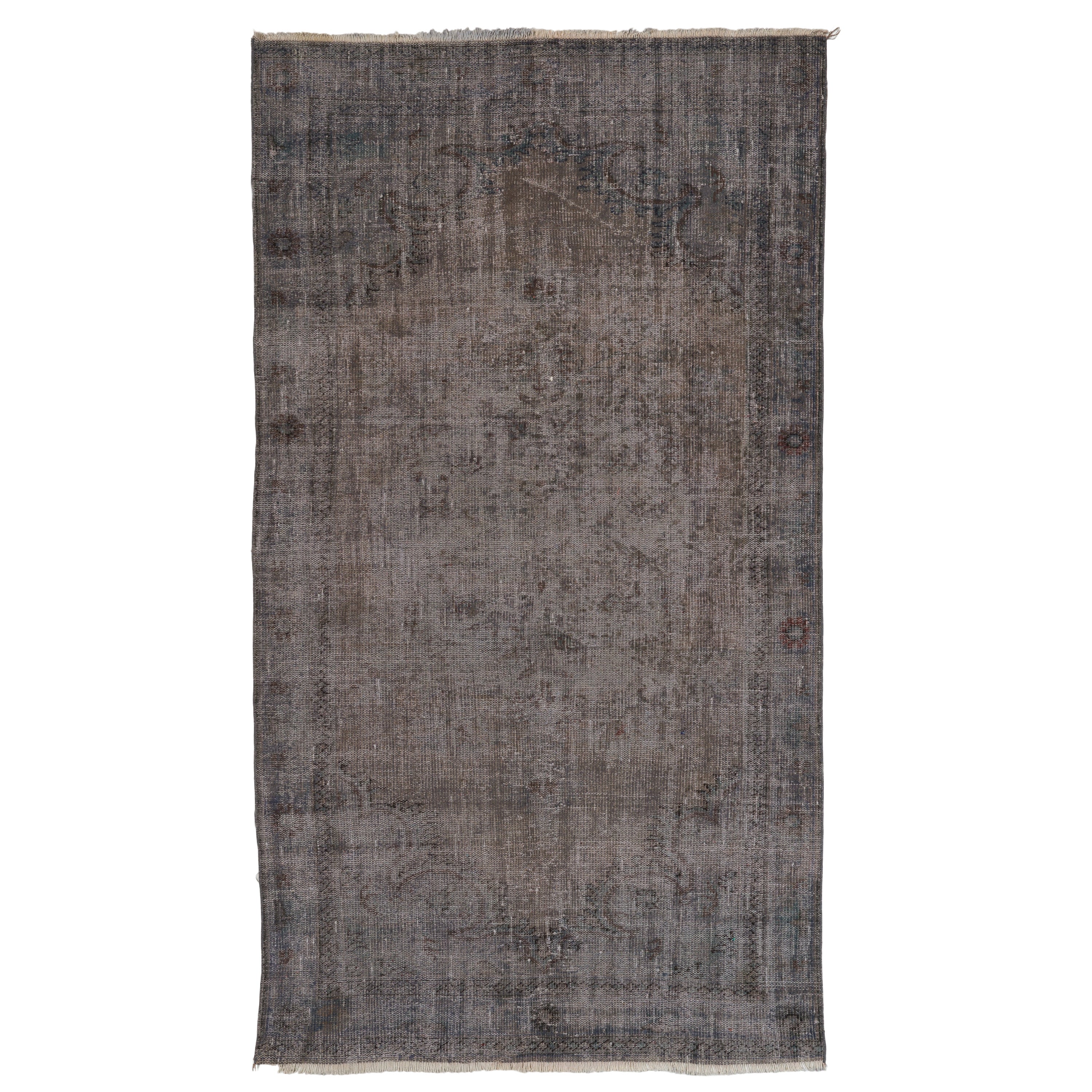 Handmade Shabby Chic Area Rug in Gray, Mid20th Century Turkish Carpet
