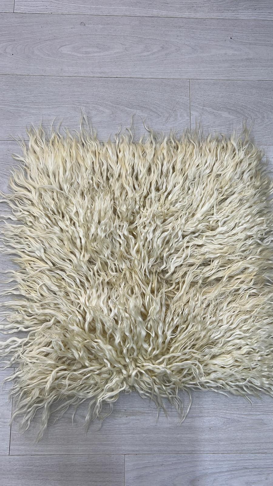 Handmade Shag Pile Rug Made of Natural Beige Mohair Wool. Custom Options Availa. For Sale 1