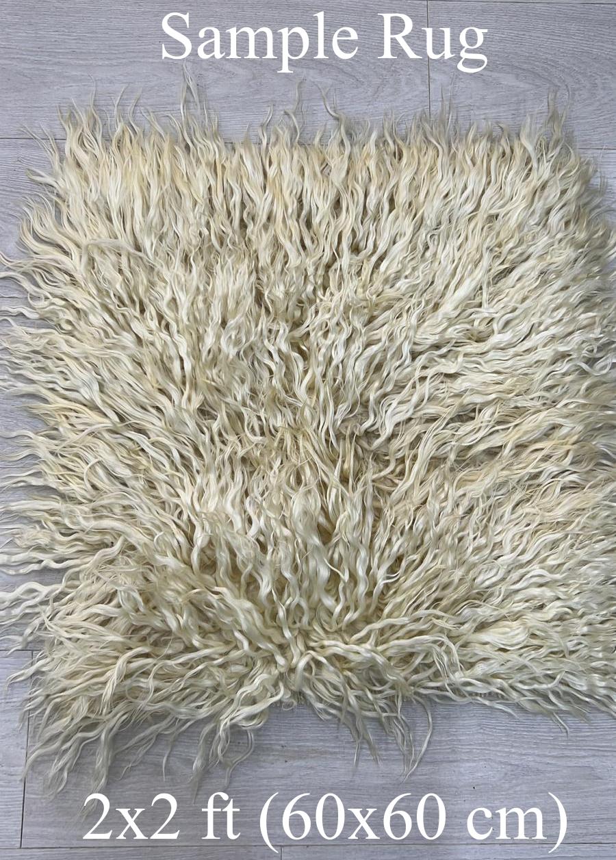 Alfombra Shag Pile Mohair. De lana de mohair natural sin teñir. Opciones personalizadas disponibles. Lana en venta