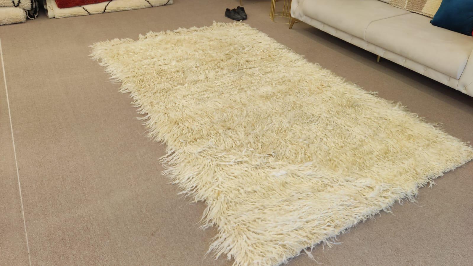 Handmade Shag Pile Rug Made of Natural Beige Mohair Wool. Custom Options Availa. In New Condition For Sale In Spring Valley, NY
