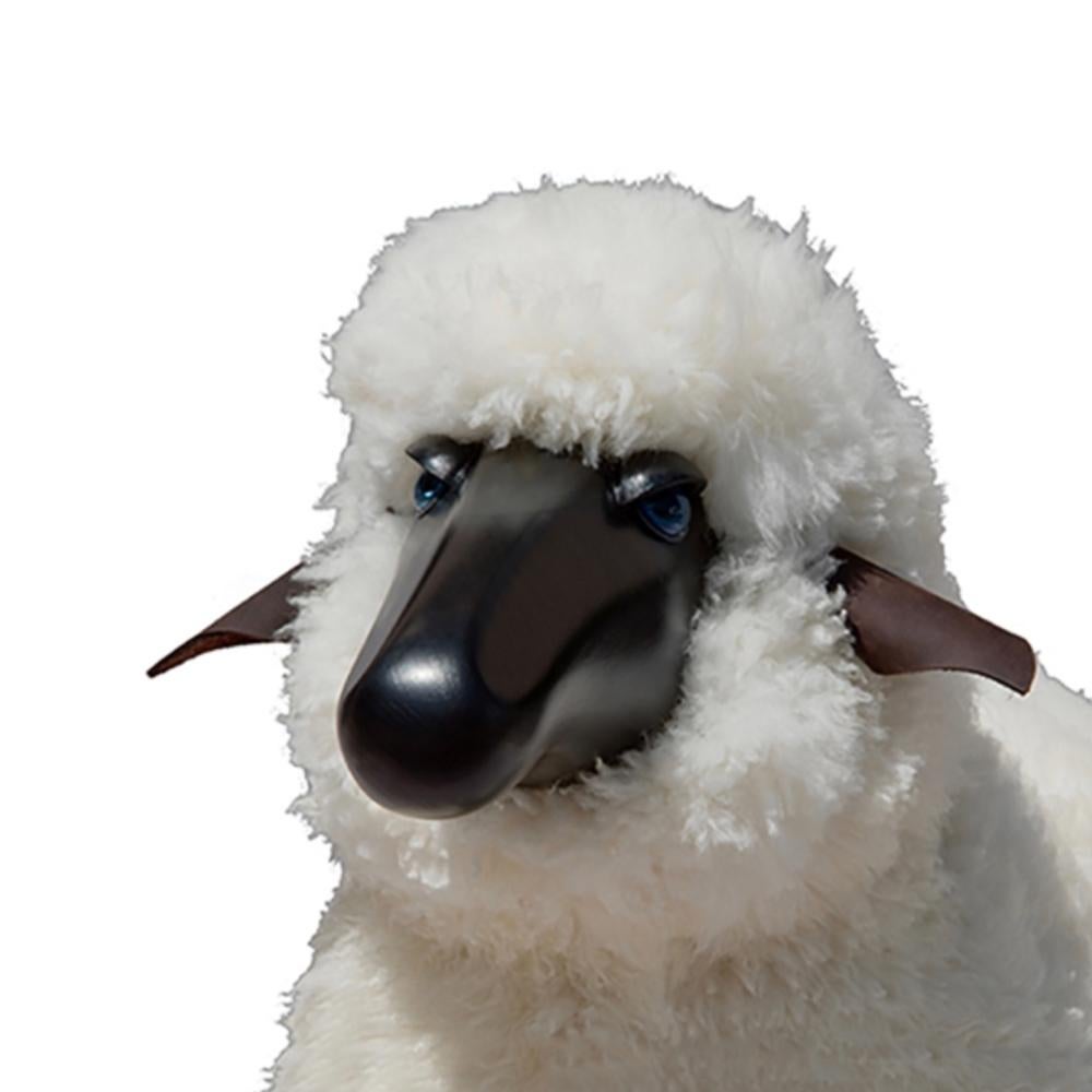 Hand-Crafted Handmade sheep in curly white fur by Hans Peter Krafft, Meier Germany. For Sale