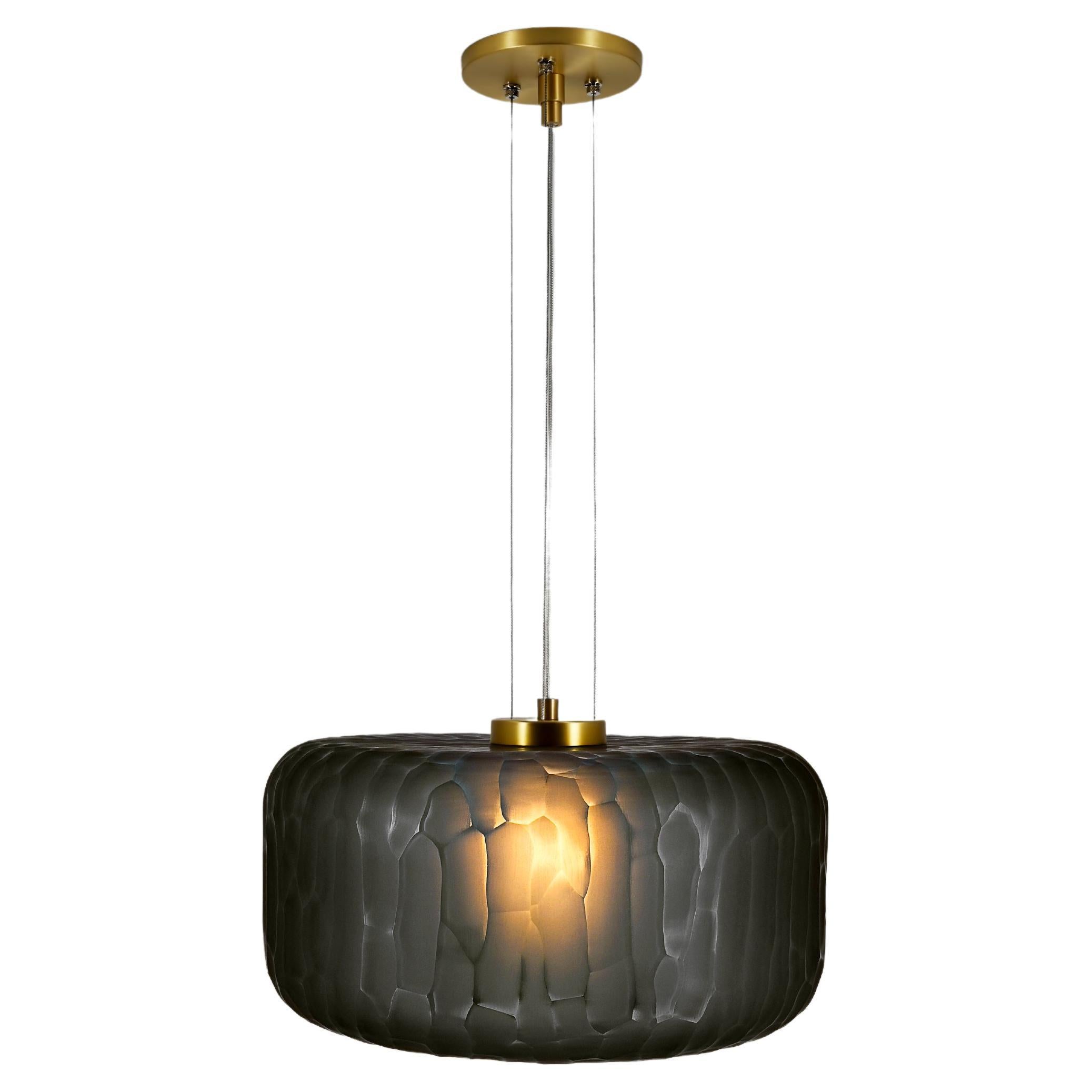 Handmade Shereen Large Modern Smoke and Brass Glass Pendant Light For Sale