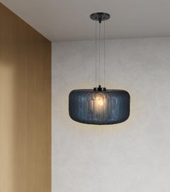 Handmade Shereen Large Modern Tuxedo Blue and Black Nickel Glass Pendant Light