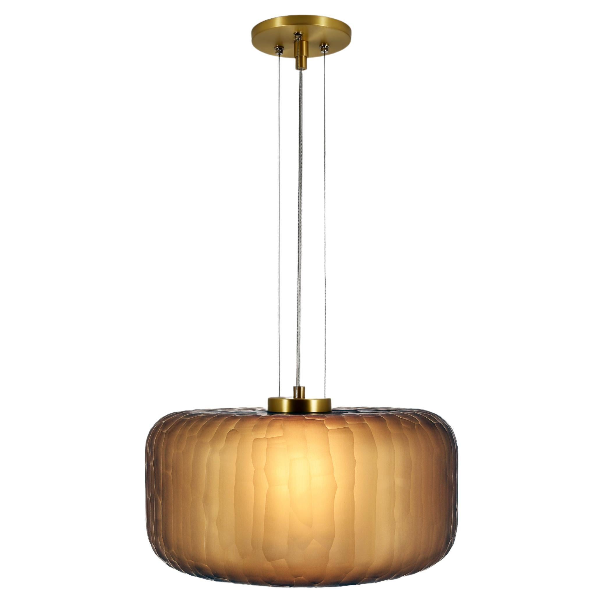 Handmade Shereen Large Modern Whiskey and Brass Glass Pendant Light