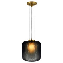 Handmade Shereen Small Modern Smoke and Brass Glass Pendant Light