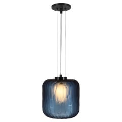 Handmade Shereen Small Modern Tuxedo Blue and Black Nickel Glass Pendant Light