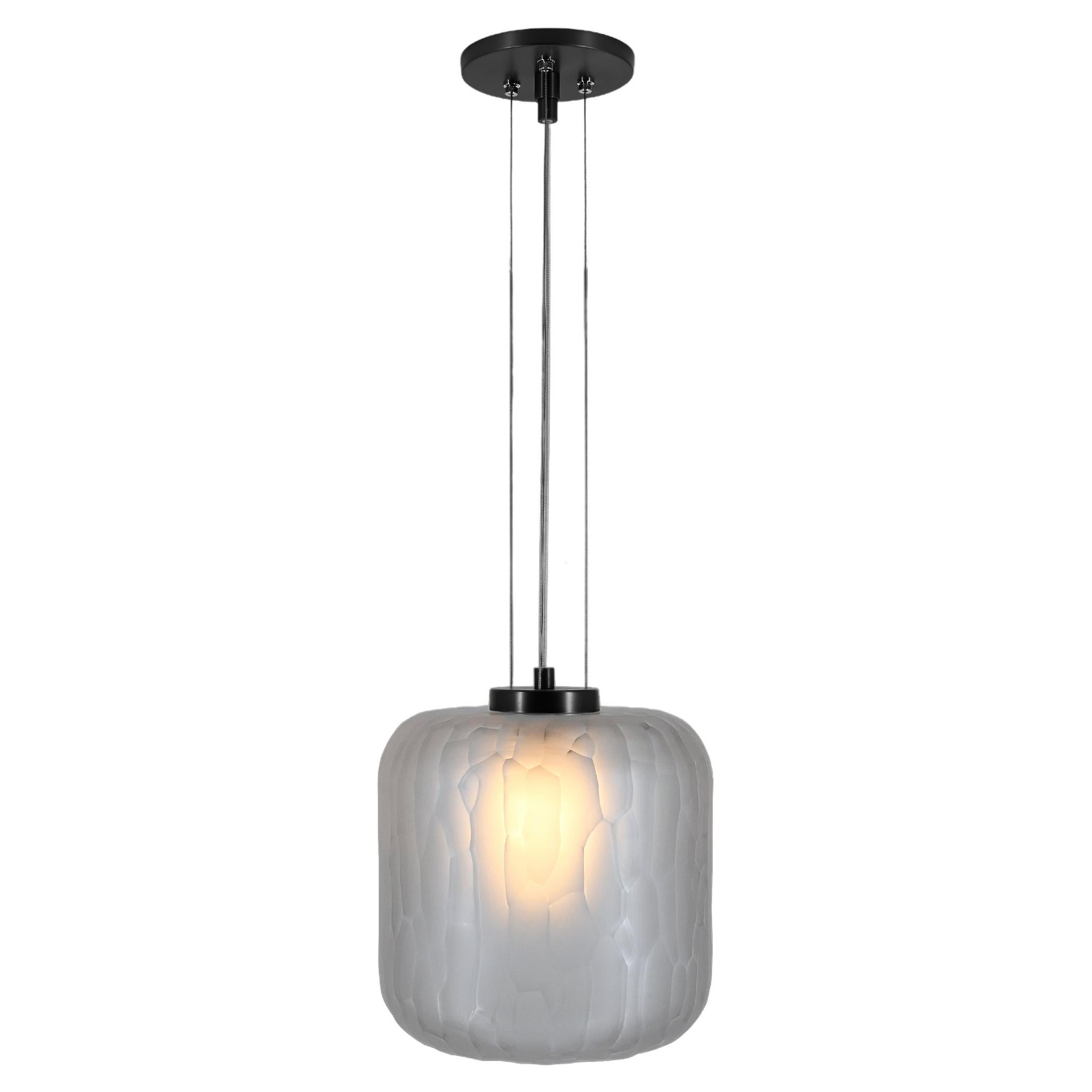 Handmade Shereen Small Modern White and Black Nickel Glass Pendant Light