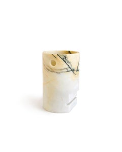 Handmade Short Cylindrical Face Vase in Paonazzo Marble