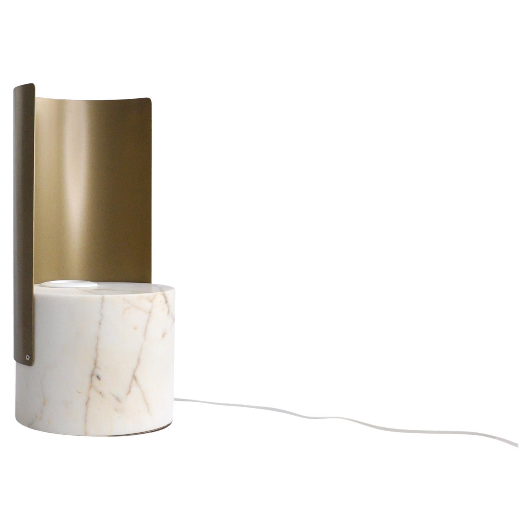 Handmade Short Table Lamp in Paonazzo Marble and Metal For Sale