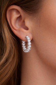 Handmade SI/H 2.53 Ct Diamond Hoop Earrings 14k White Gold Fine Jewelry