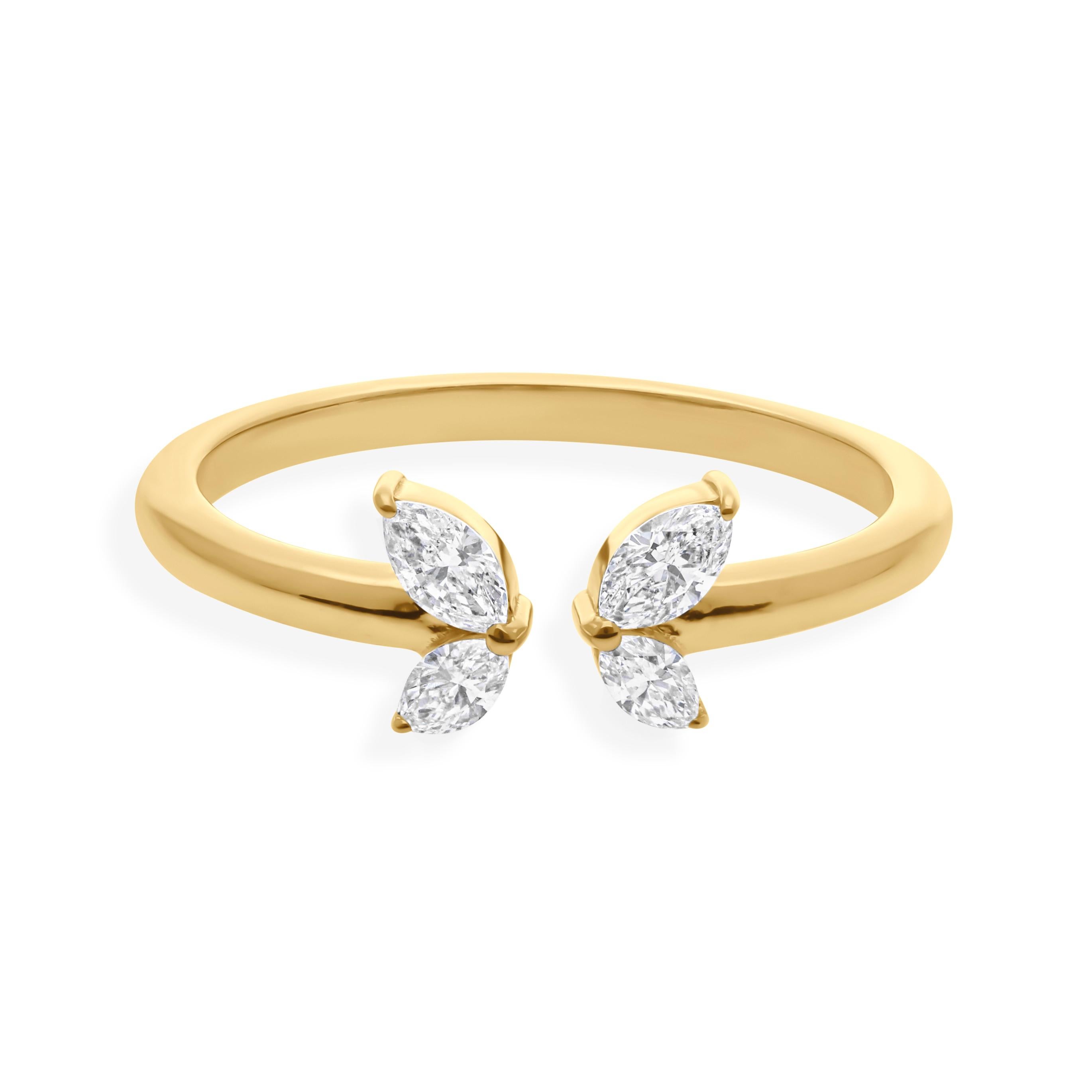 Anello fatto a mano in oro giallo 14k con diamante SI/H Dainty Butterfly Tutte le tariffe sono state pagate