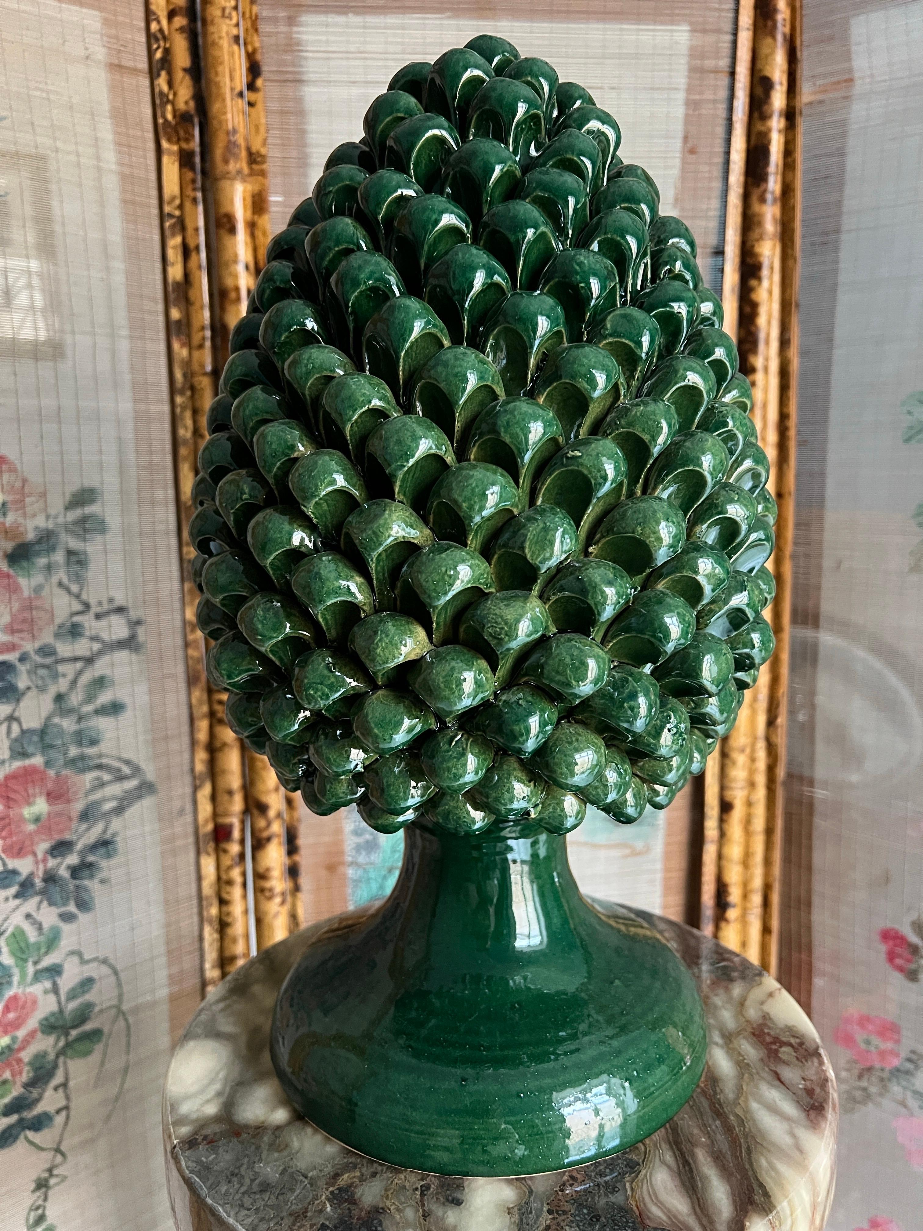Handmade Sicilian Ceramic Pine Nut Italian Potter In Good Condition For Sale In Palermo, PA