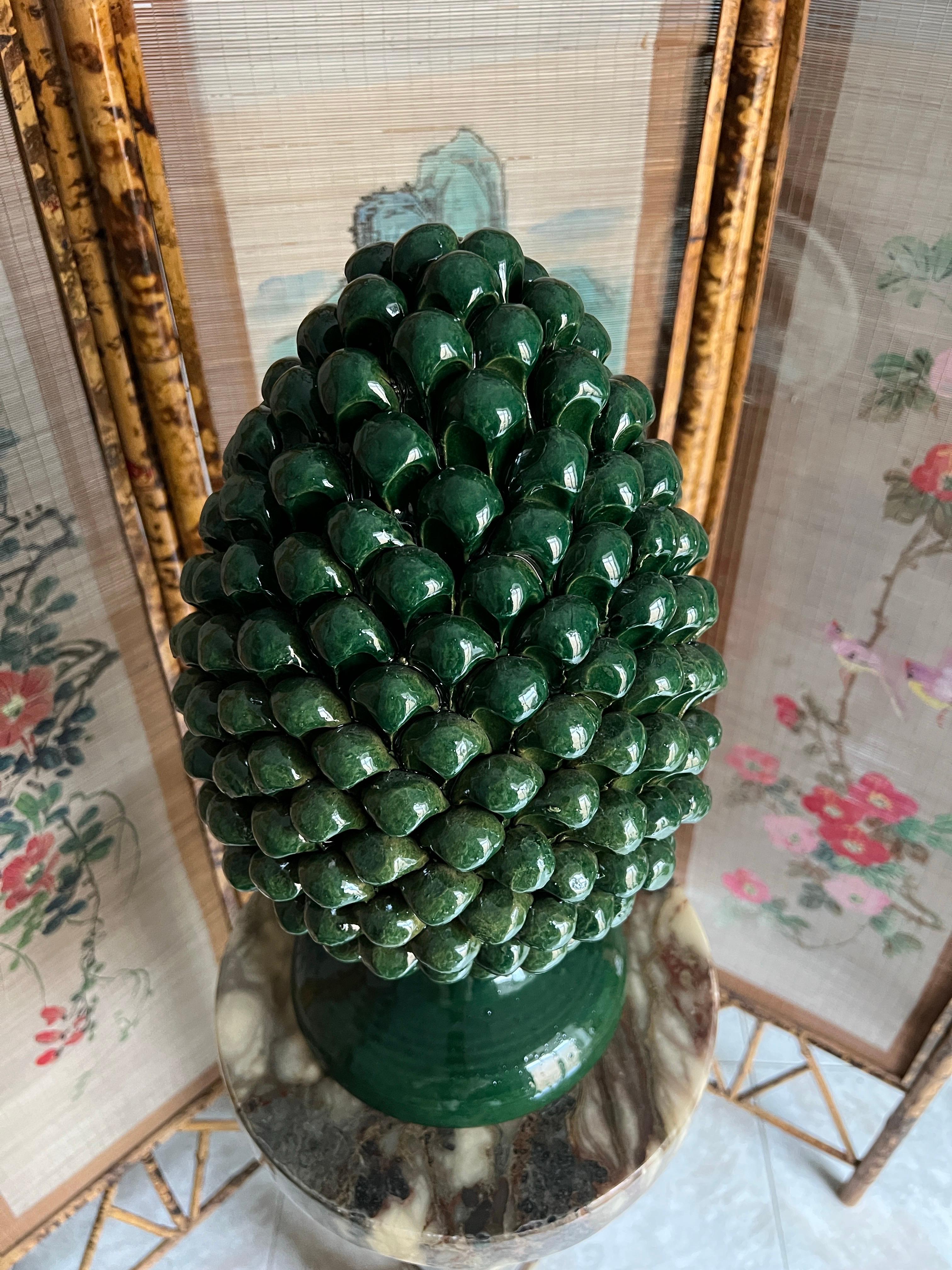 Contemporary Handmade Sicilian Ceramic Pine Nut Italian Potter For Sale