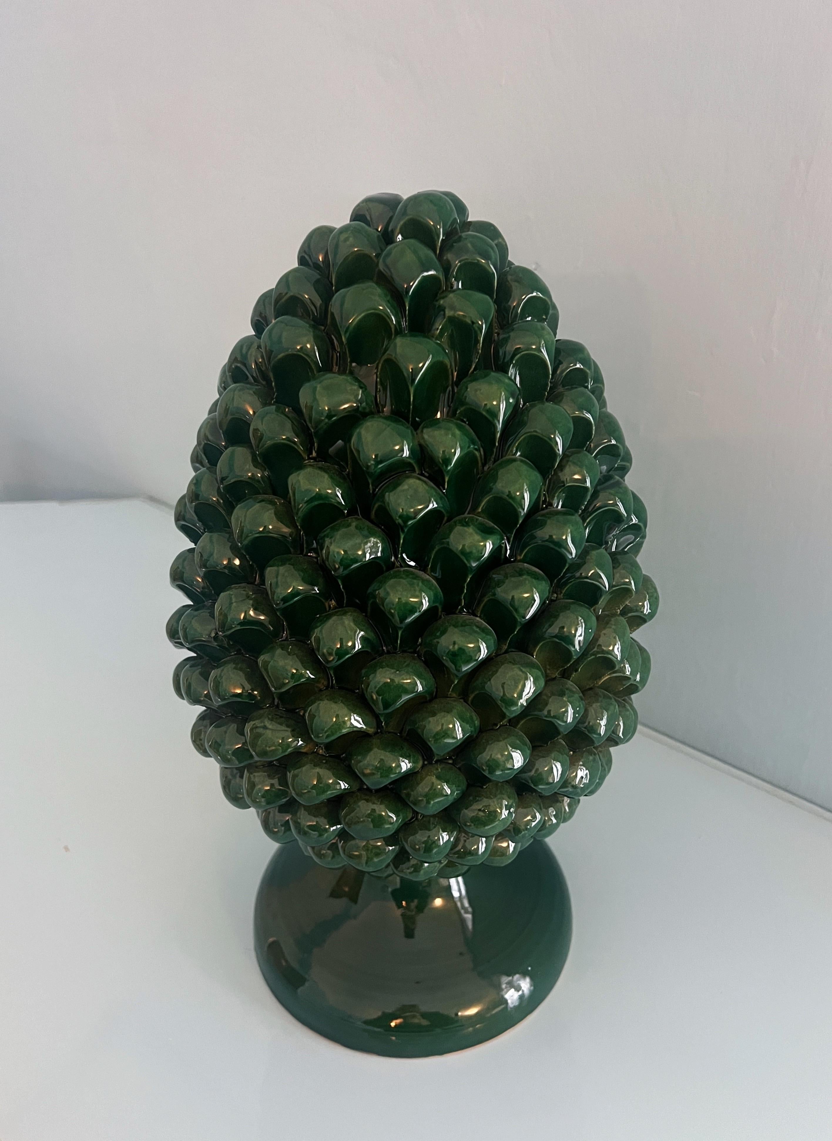 Handmade Sicilian Ceramic Pine Nut Italian Pottery In Good Condition In Palermo, PA