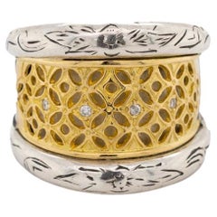 Handmade Signed Konstantino Silver & 18K Yellow Gold Cocktail Diamond Ring
