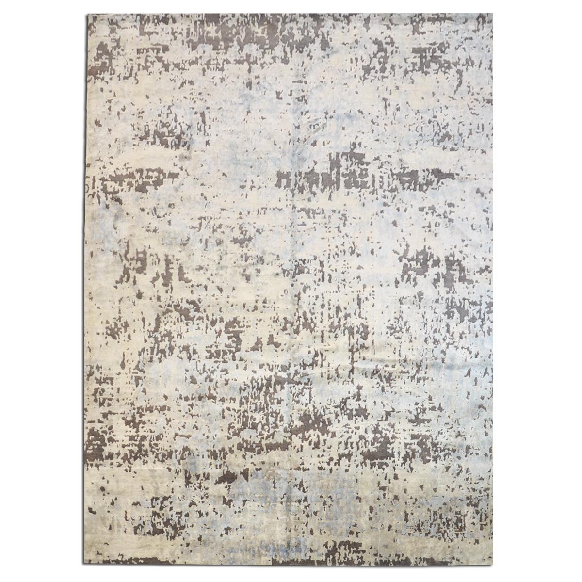 Contemporary Gray Wool And Silk Handmade Abstract Rug. 4.00 x 3.00 m For Sale