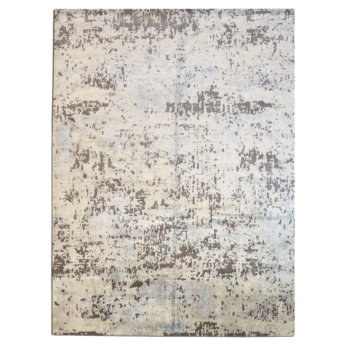 Gray Wool And Silk Handmade Abstract Rug. 4.00 x 3.00 m For Sale
