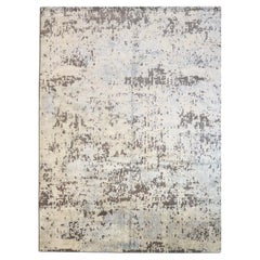 Gray Wool And Silk Handmade Abstract Rug. 4.00 x 3.00 m