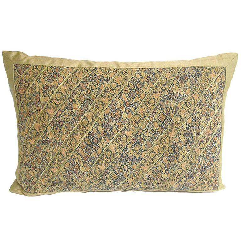 Handmade Silk Pillow with 18th Century Persian Embroidered Panel In Excellent Condition For Sale In New York, NY
