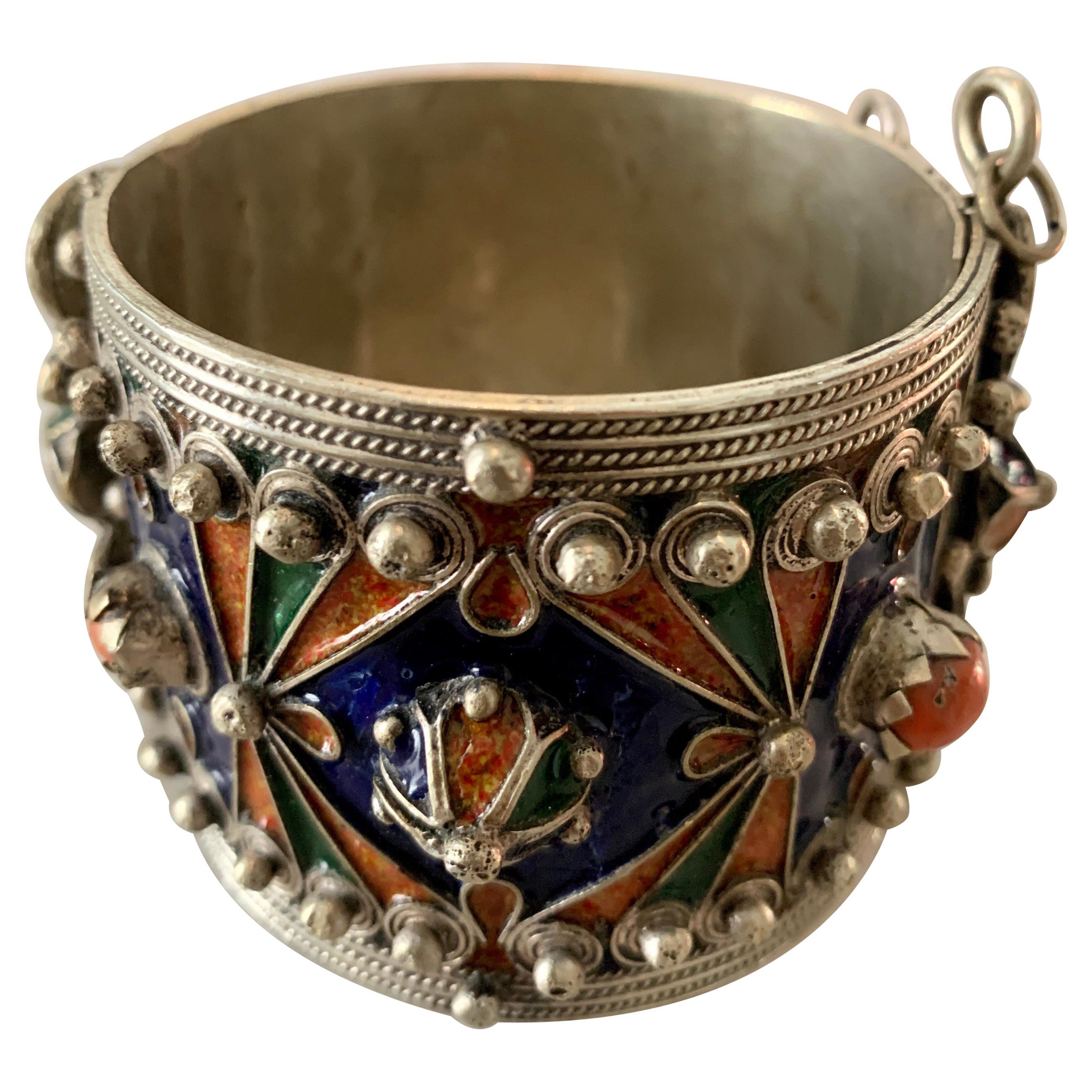 Handmade Silver and Enamel Bracelet Cuff
