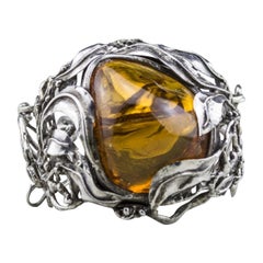 Vintage Handmade Silver Bracelet with Natural Amber