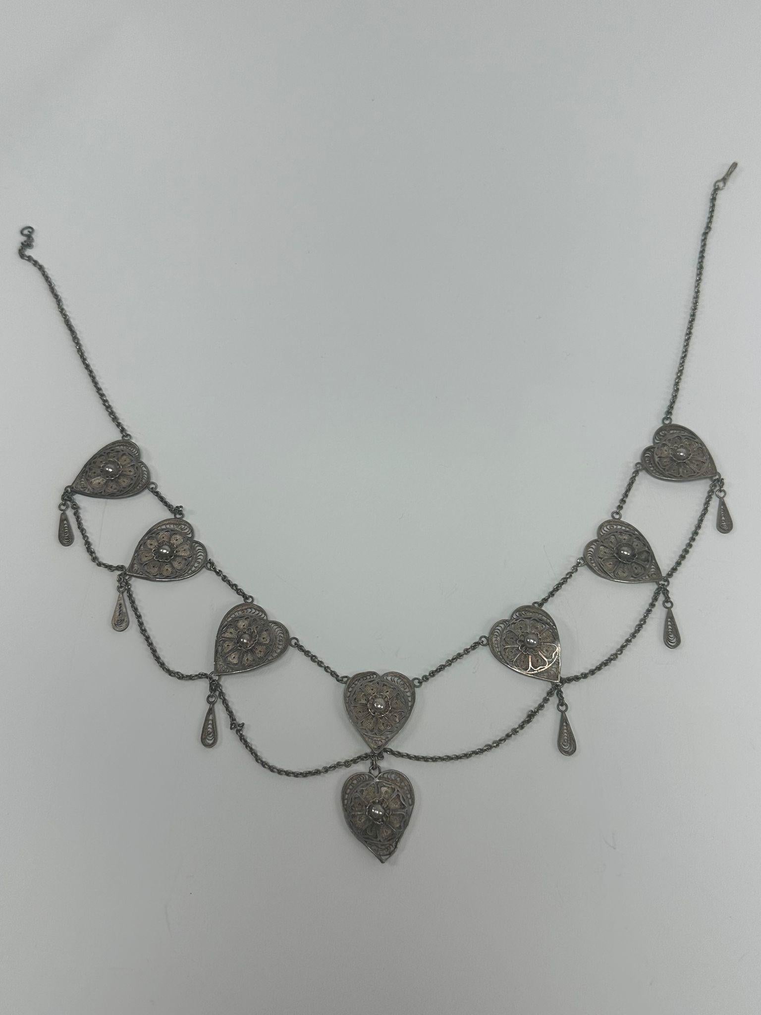 Handmade Silver Filigree Bezalel Necklace, Jerusalem, ca. 1920 For Sale 4