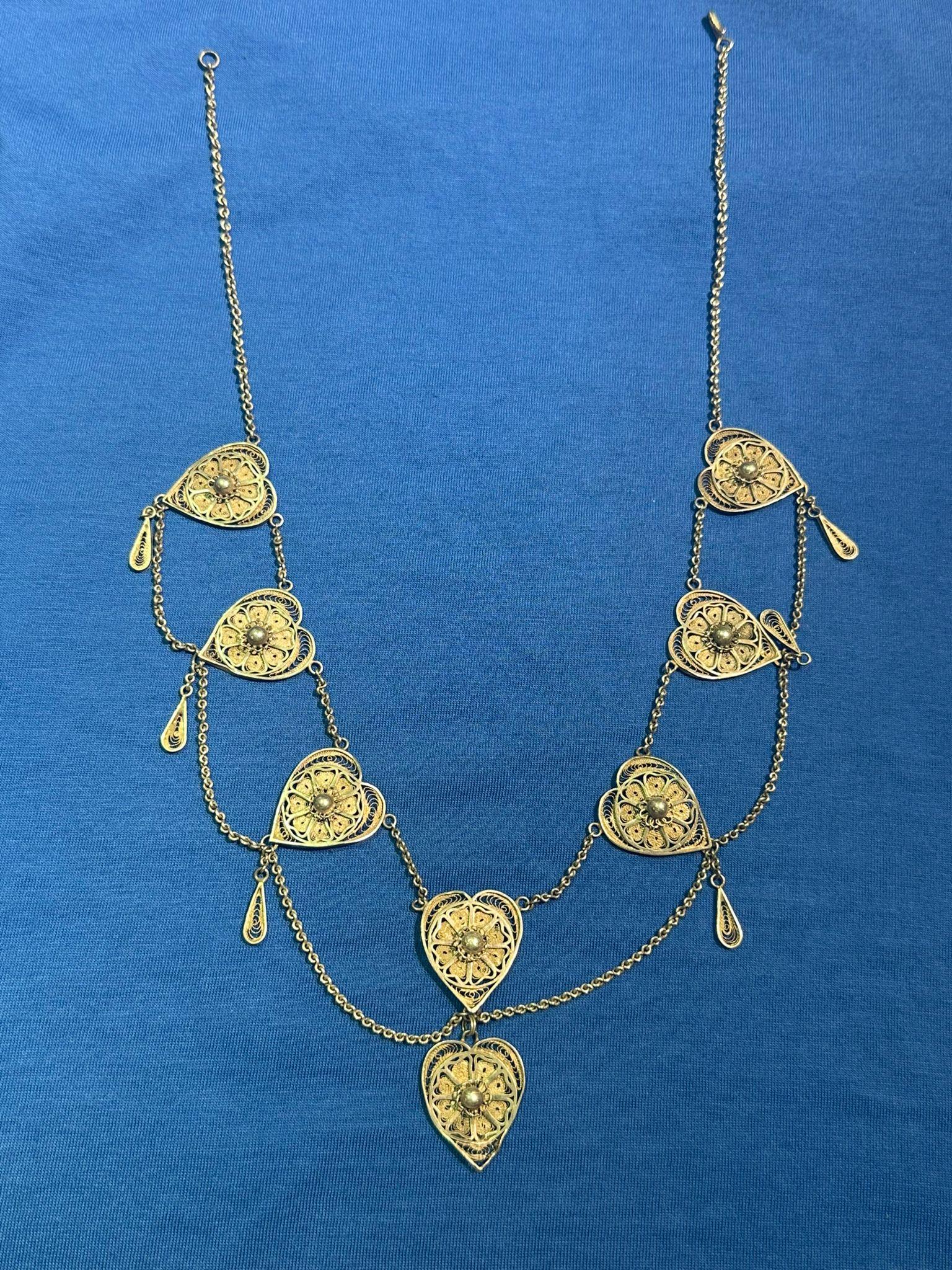 Hand-Crafted Handmade Silver Filigree Bezalel Necklace, Jerusalem, ca. 1920 For Sale