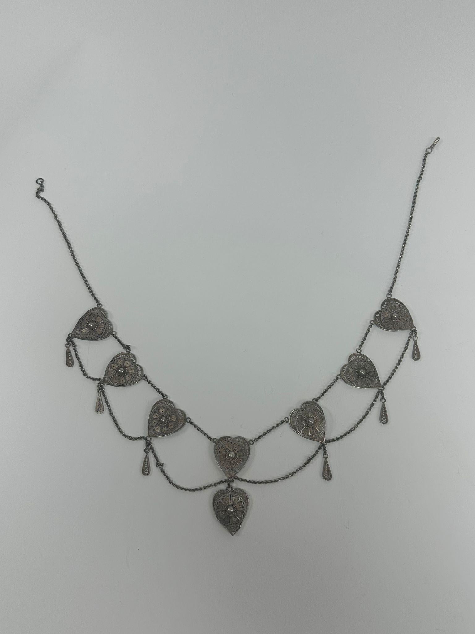 20th Century Handmade Silver Filigree Bezalel Necklace, Jerusalem, ca. 1920 For Sale