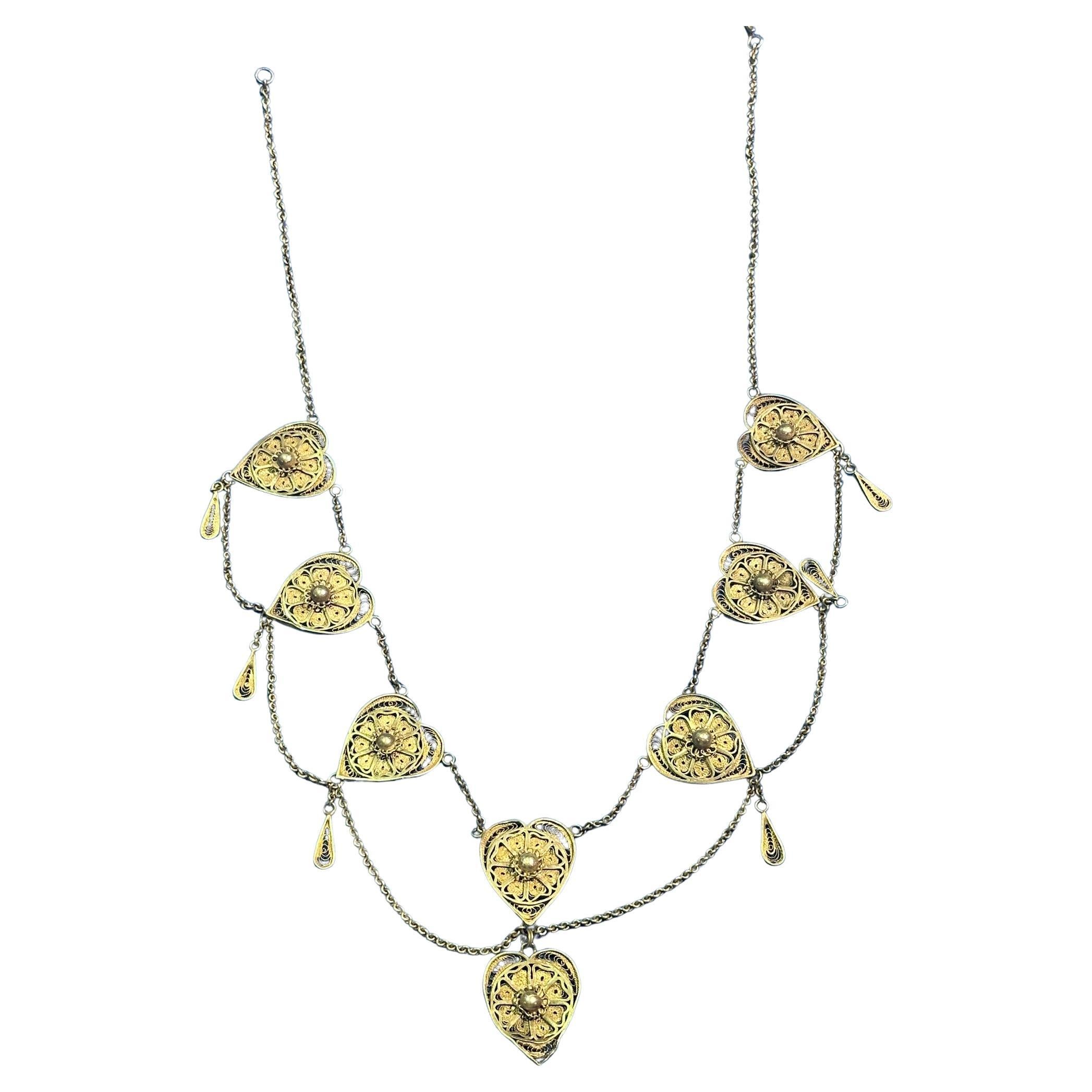 Handmade Silver Filigree Bezalel Necklace, Jerusalem, ca. 1920