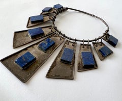 Handmade Sterling Silver Lapis Lazuli Geometric Modern Tribal Necklace