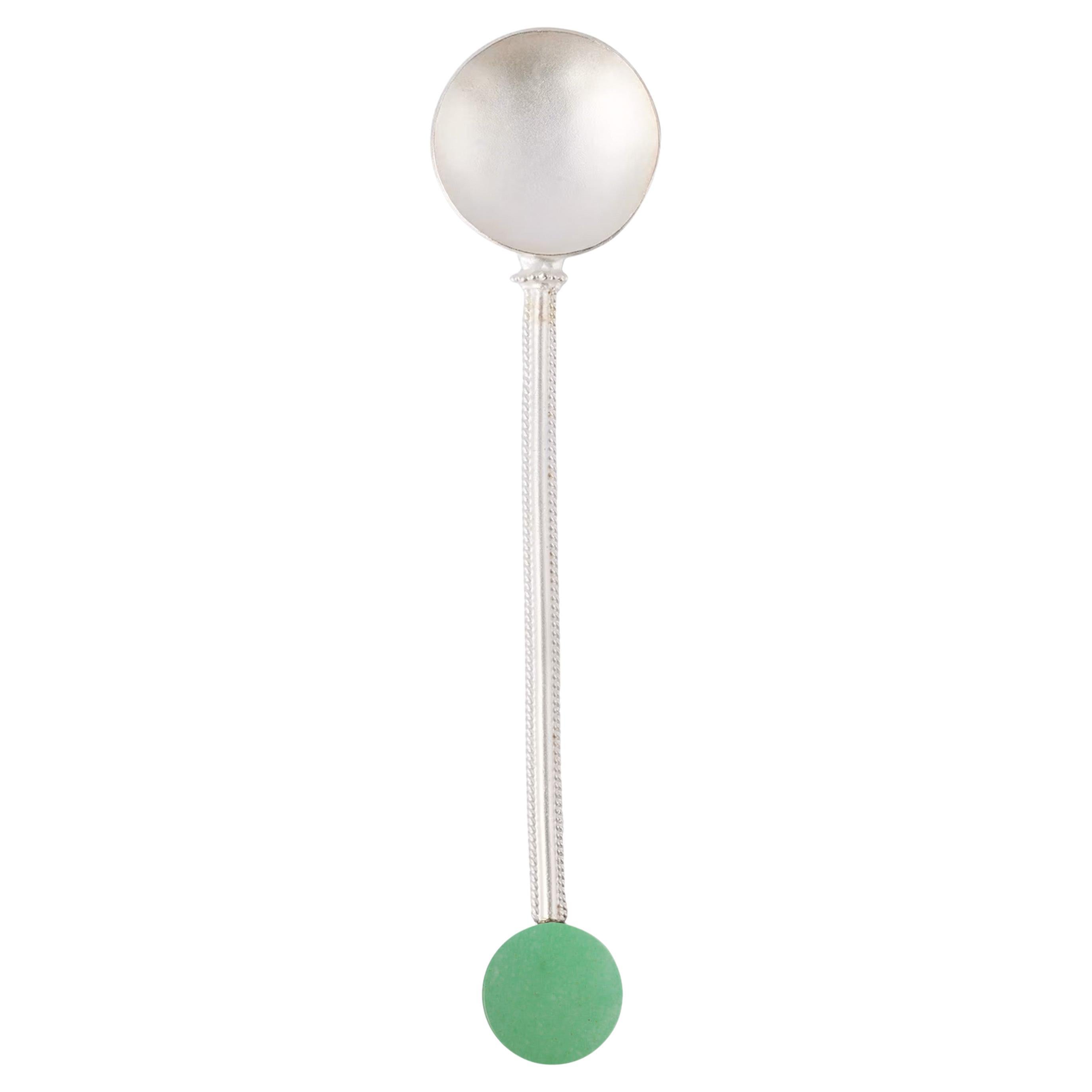 Servidor Cuchara Hecho a Mano Chapado en Plata Piedra de Cuarzo Verde Diseñado Natalia Criado