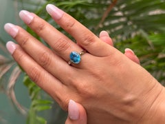 Handmade Sky Blue Topaz Unisex Solitaire Band Ring fo Gift in 925 Silver