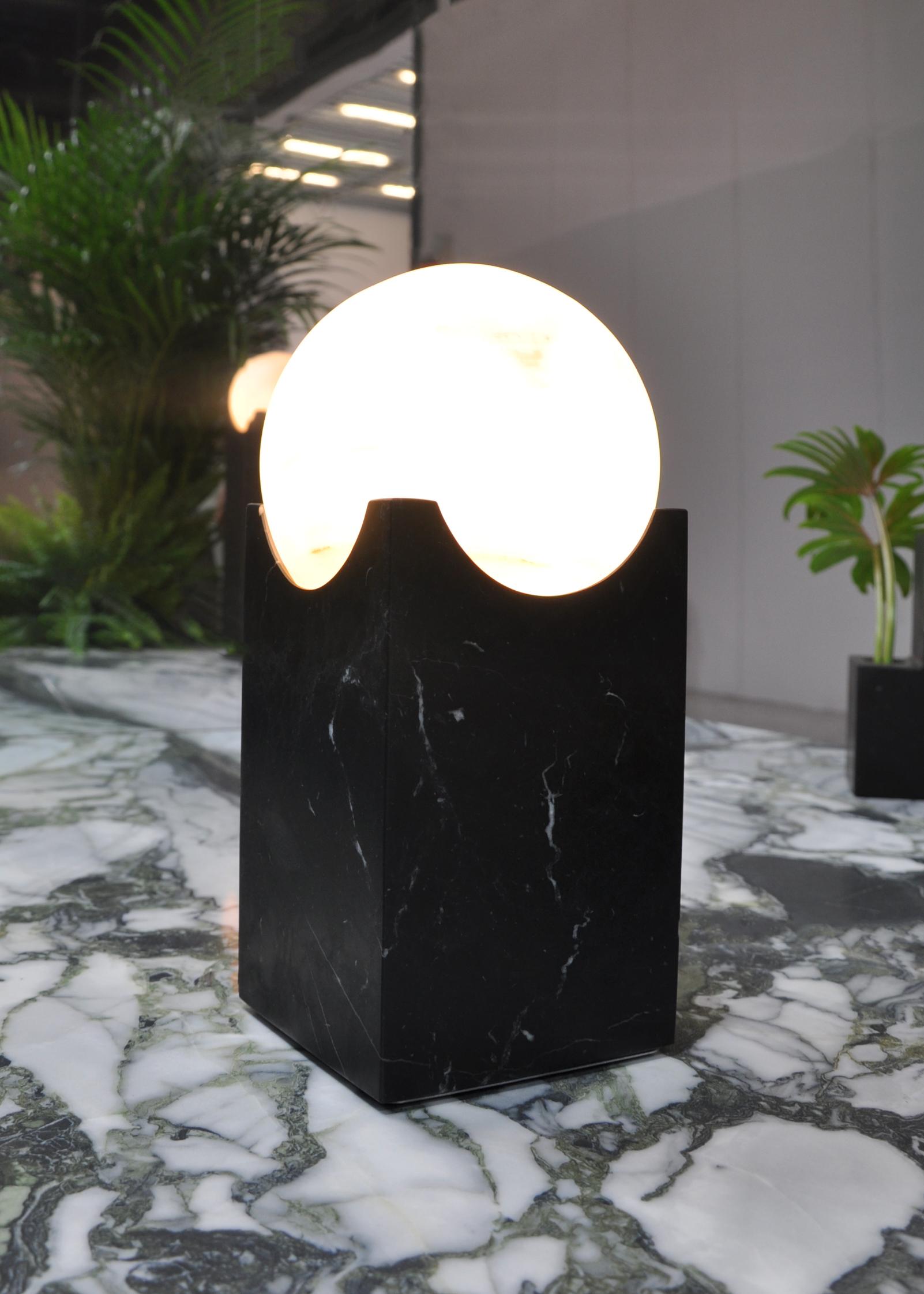 Hand-Crafted Handmade Small Eclipse Lamp in Black Marquina Marble For Sale