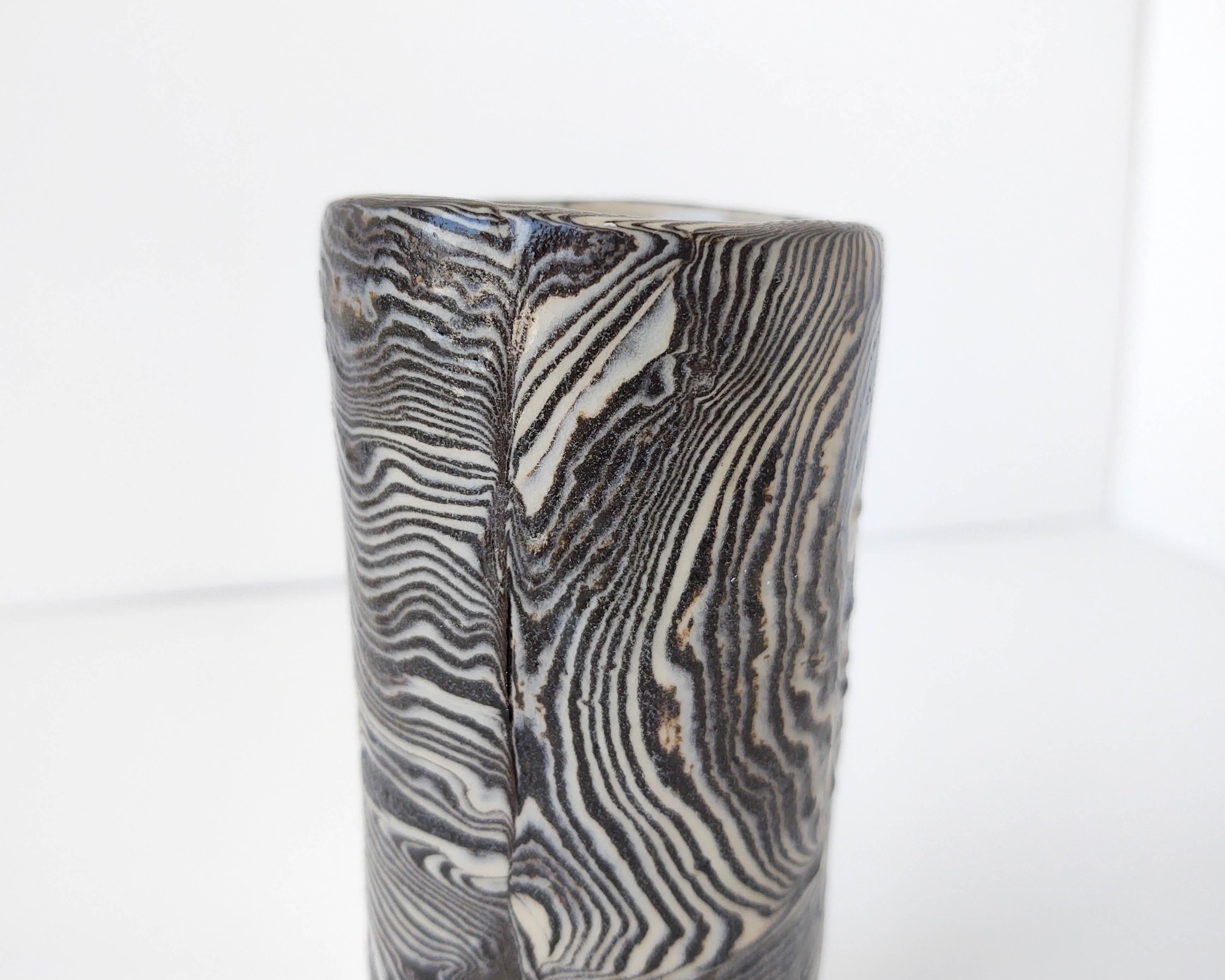 Hand-Crafted Handmade Small Psychedelic Nerikomi Black and White Vase by Fizzy Ceramics